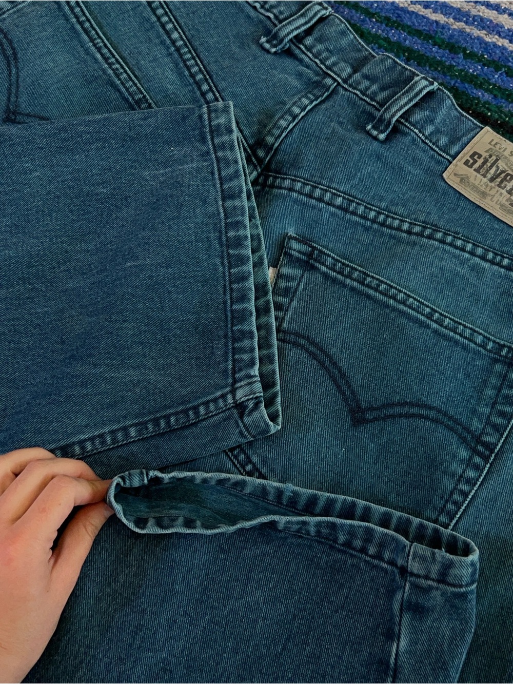 Vintage 90s Silver Tab Levi's Baggy Denim Jeans Teal Blue Purple tag 38 x 30 - Picture 14 of 15